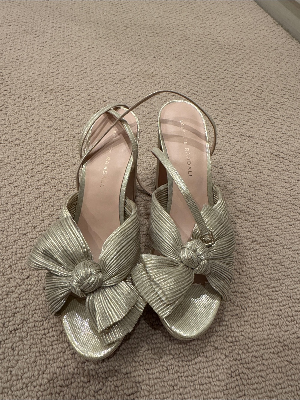 Loeffler Randall Metallic Gold Knot-Bow Slingback Heels